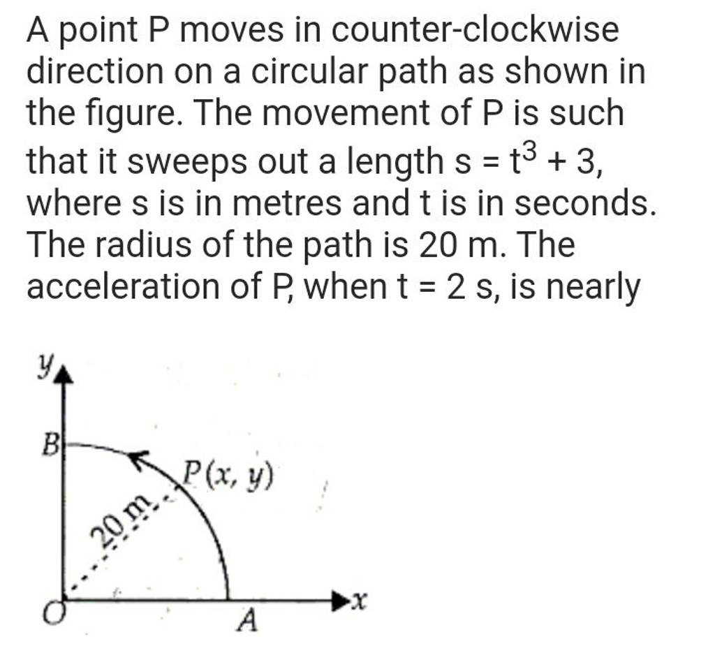 A point P moves in counterclockwise direction on a circular path as show..