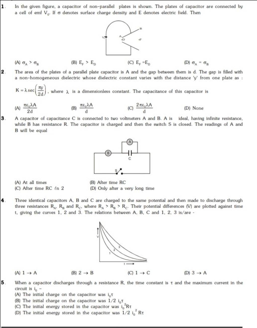 A capacitor of capacitance C is connected to two voltmeters A and B. A is..