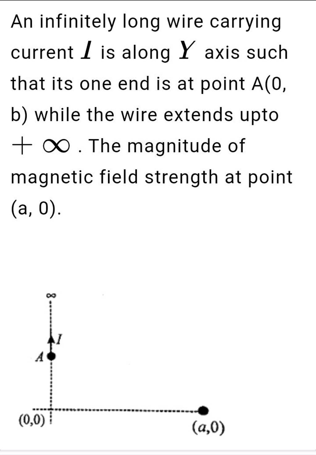 An infinitely long wire carrying current oldsymbol{L} is along oldsy