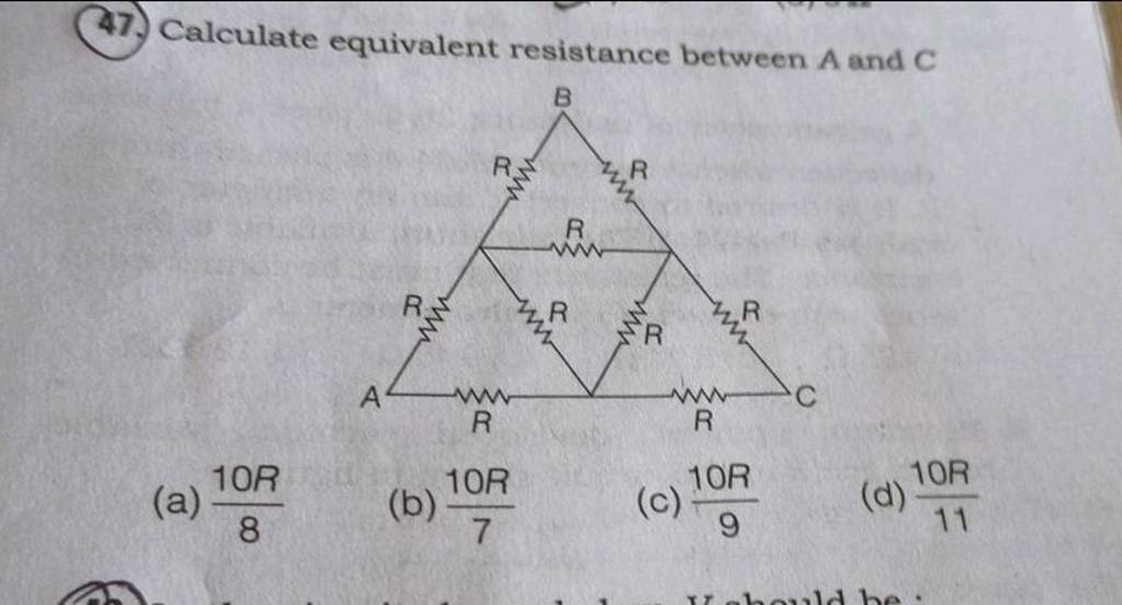 Calculate equivalent resistance between A and C Filo