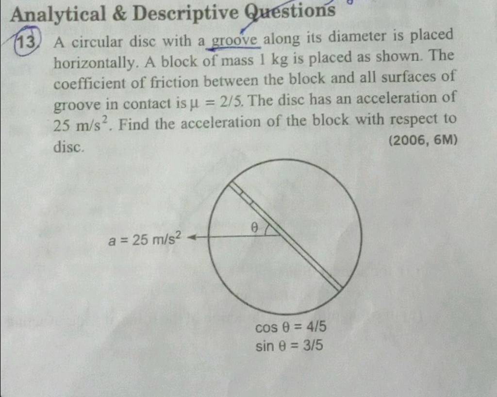 Analytical descriptive questions 13 a circular disc with a groove al 