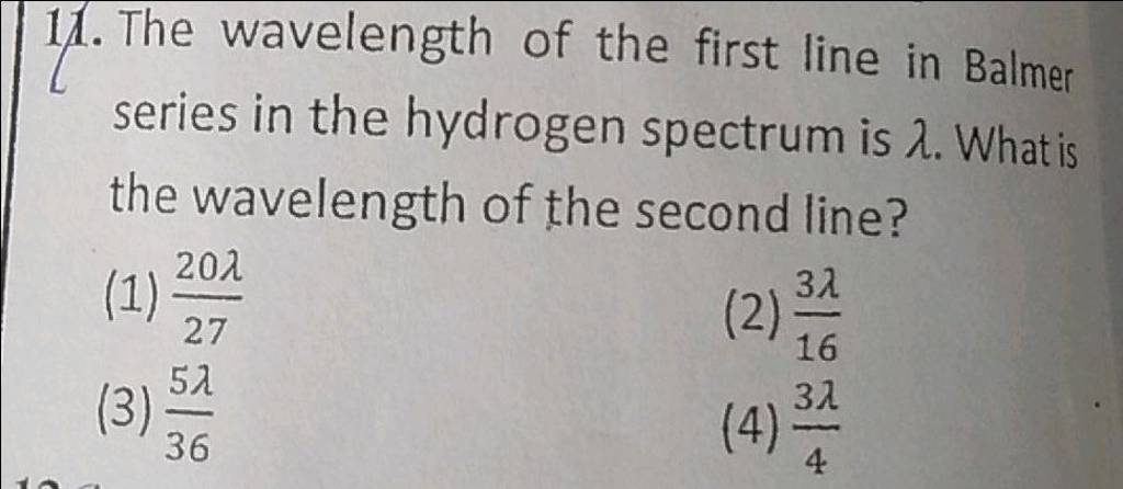 The wavelength of the first line in Balmer series in the hydrogen spectru..