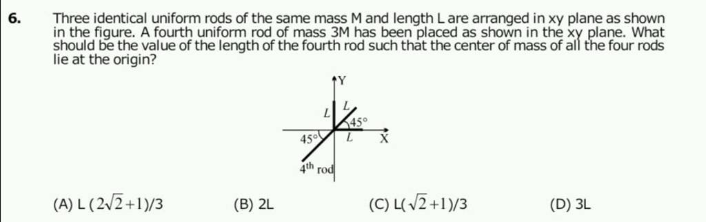 6. Three Identical Uniform Rods Of The Same Mass M And Length L Are Arran..