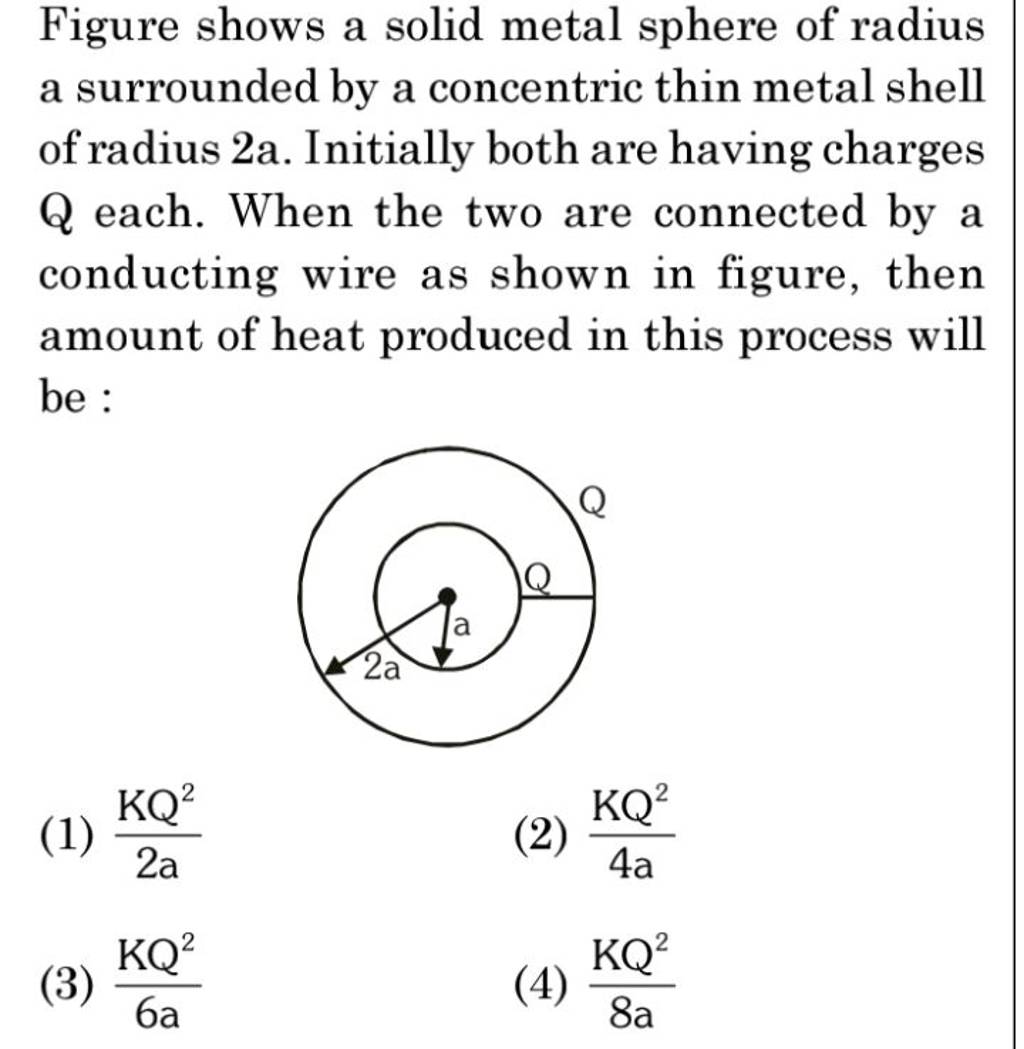 Figure shows a solid metal sphere of radius a surrounded by a concentric