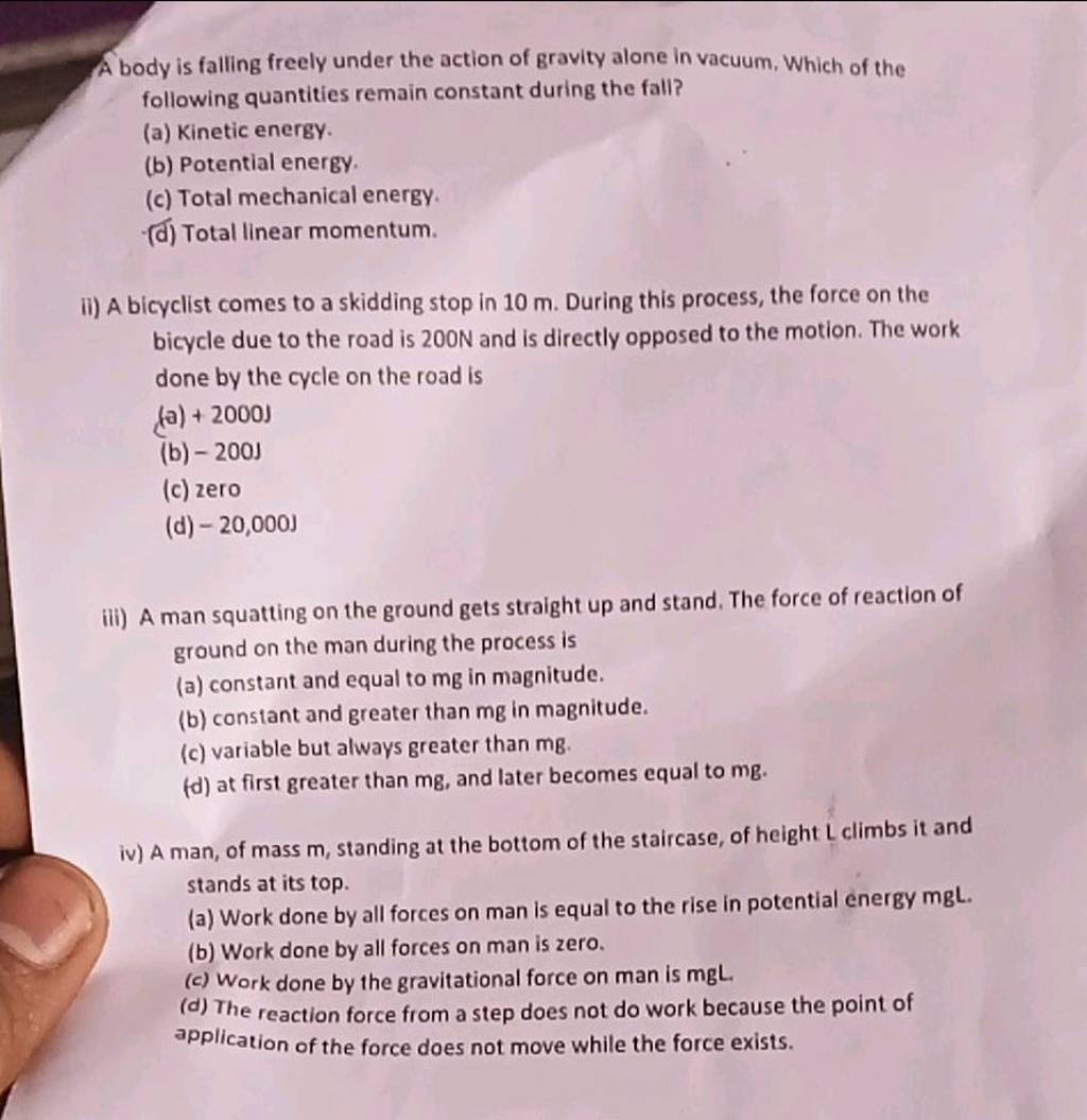 A body is falling freely under the action of gravity alone in vacuum, Whi..