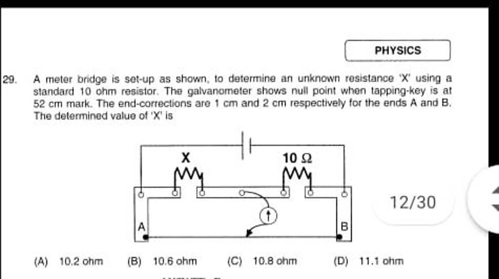 A meter bridge is setup as shown, to determine an unknown resistance X