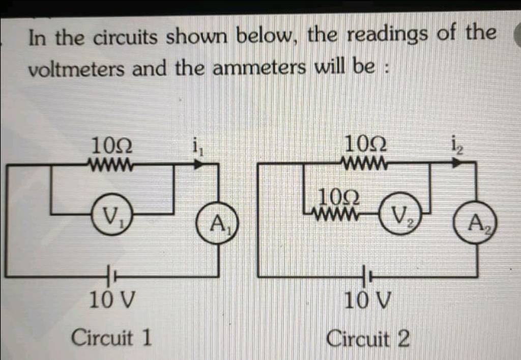 In the circuits shown below, the readings of the voltmeters and the ammet..