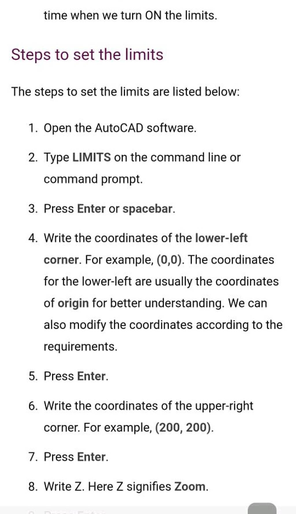 time when we turn ON the limits. Steps to set the limits The steps to set..