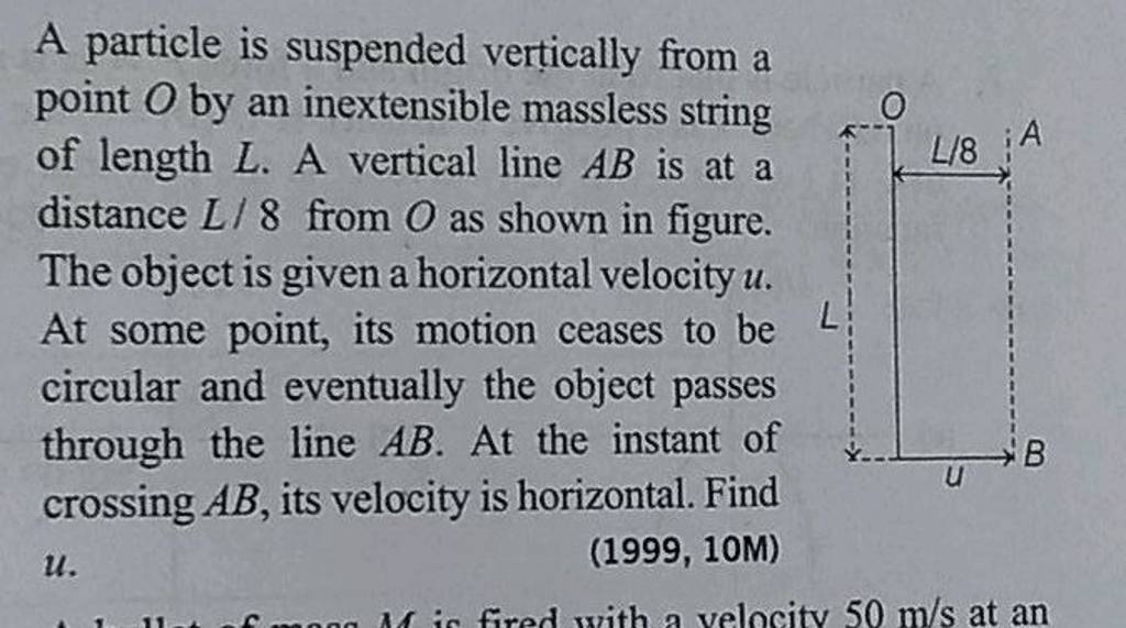 A particle is suspended vertically from a point O by an inextensible m