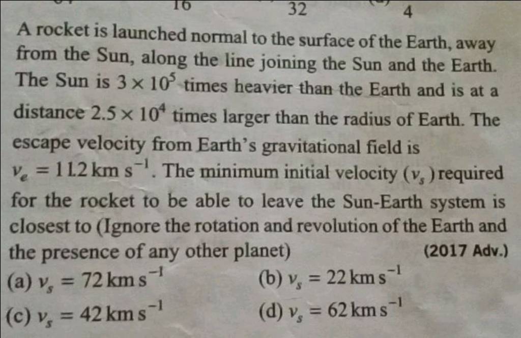 A rocket is launched normal to the surface of the Earth, away from the Su..
