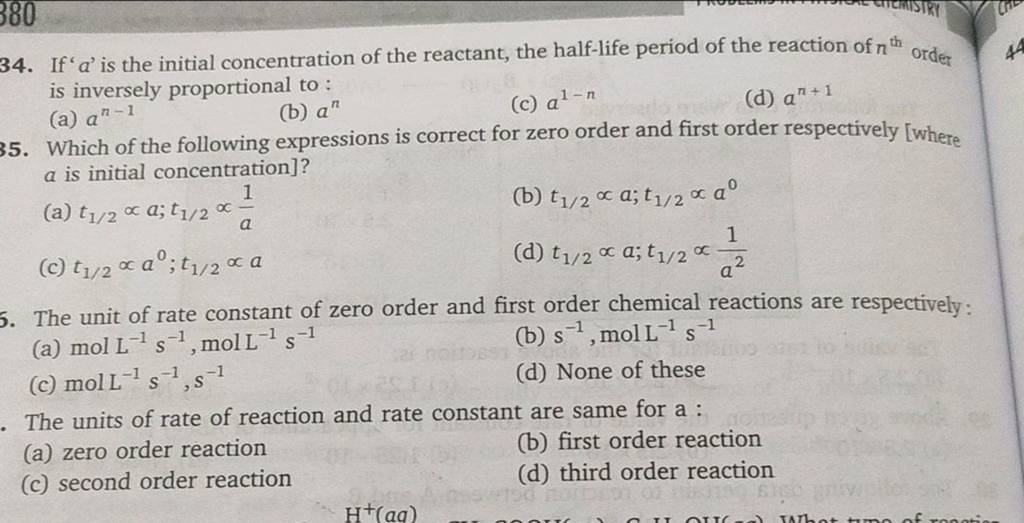 The units of rate of reaction and rate constant are same for a Filo