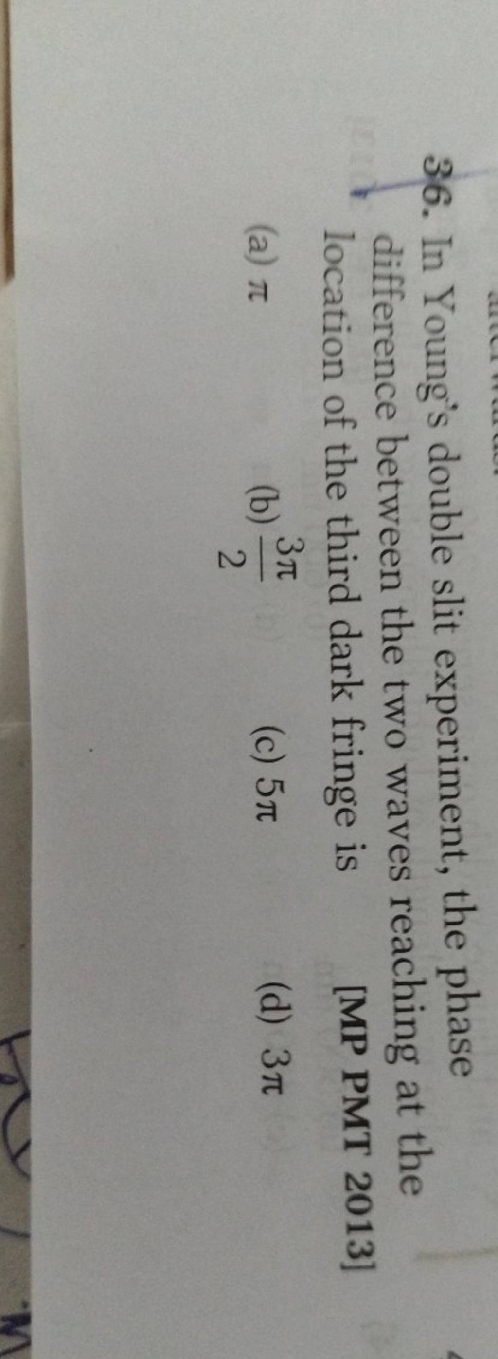 in young's double slit experiment the phase difference