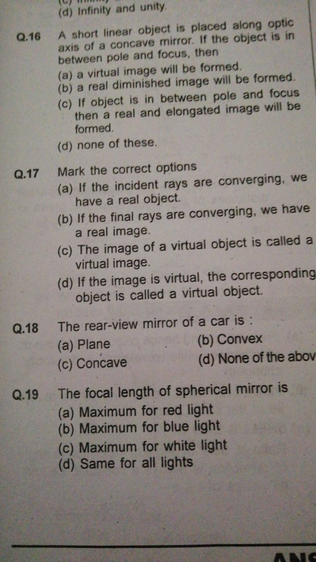 Q.19 The focal length of spherical mirror is Filo