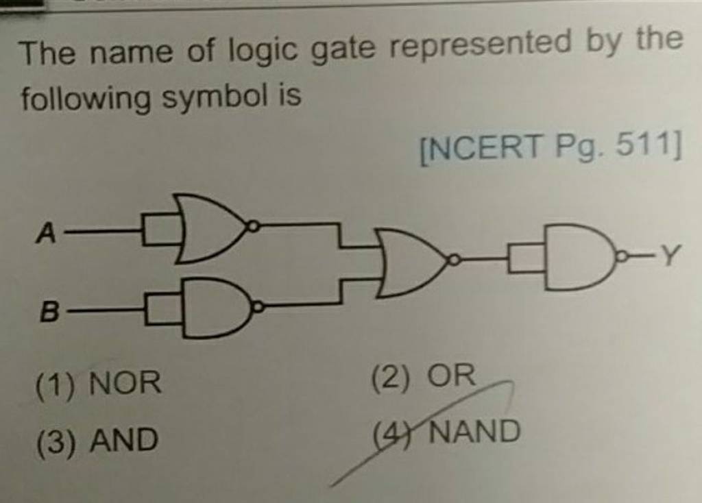 The name of logic gate represented by the following symbol is [NCERT Pg.