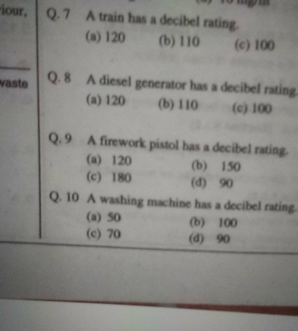 10 A washing machine has a decibel rating. Filo