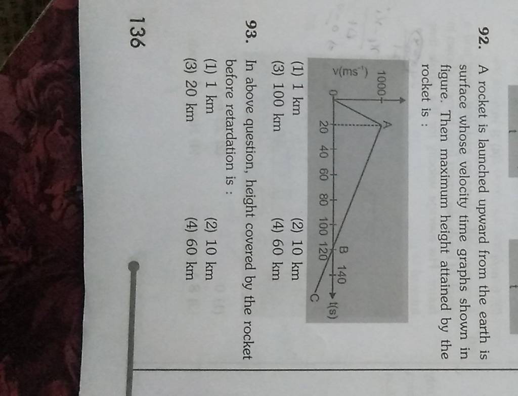 A rocket is launched upward from the earth is surface whose velocity time..