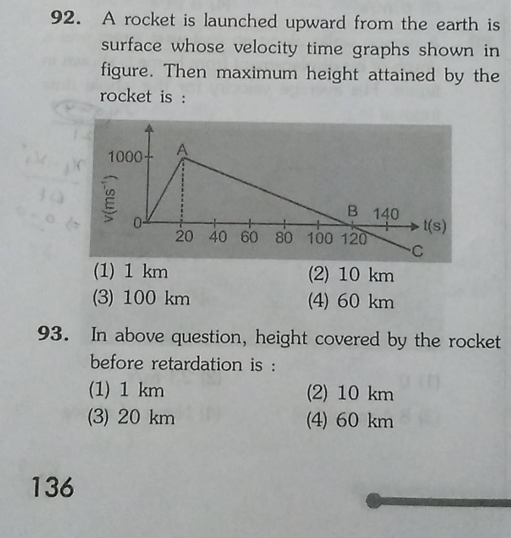 A rocket is launched upward from the earth is surface whose velocity time..
