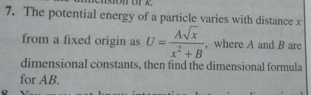 7. The Potential Energy Of A Particle Varies With Distance X From A Fixed..