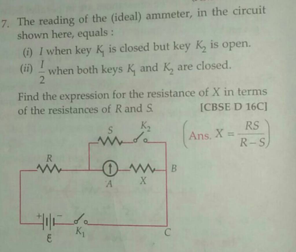7. The reading of the (ideal) ammeter, in the circuit shown here, equals