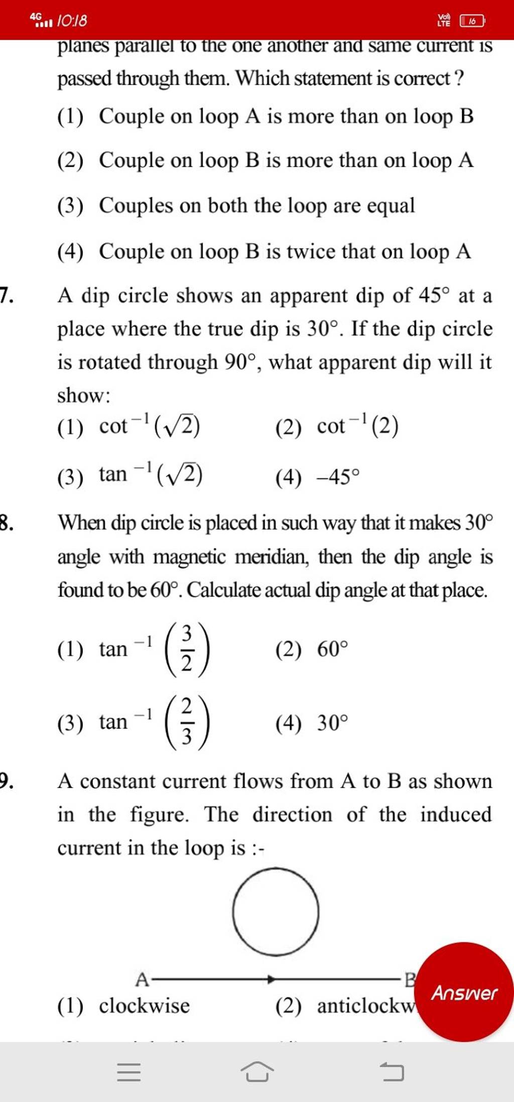 A constant current flows from A to B as shown in the figure. The directio..