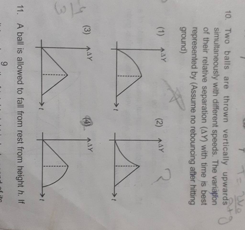 10. Two balls are thrown vertically upwards simultaneously with different..