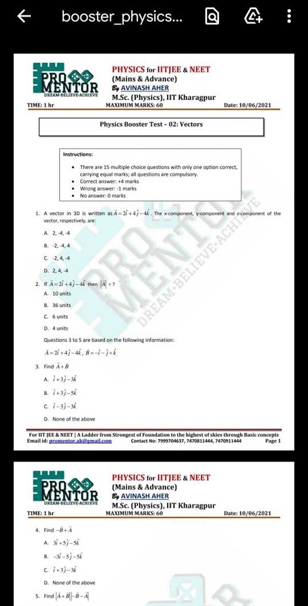 Booster Physics Physics For Iitjee Neet Mains Advance By Avi