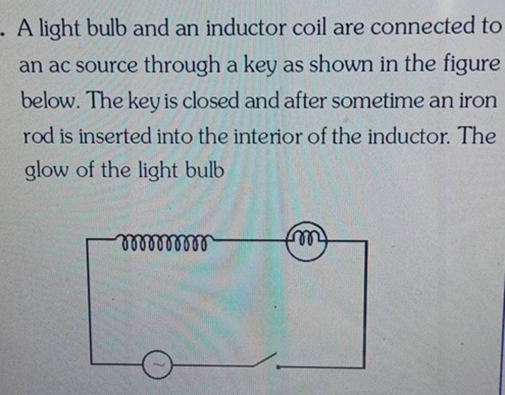 A light bulb and an inductor coil are connected to an ac source through a..