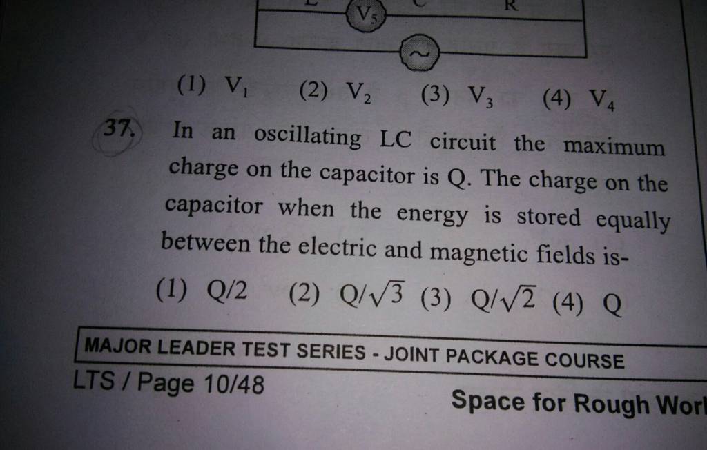 In an oscillating LC circuit the maximum charge on the capacitor is mathr..