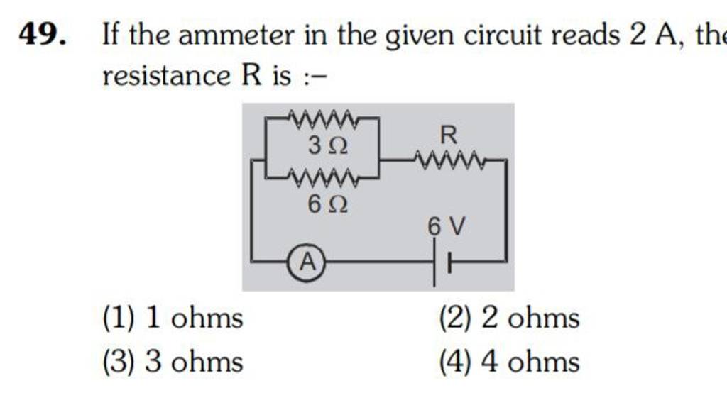 If the ammeter in the given circuit reads 2mathrm A, the resistance mathr..