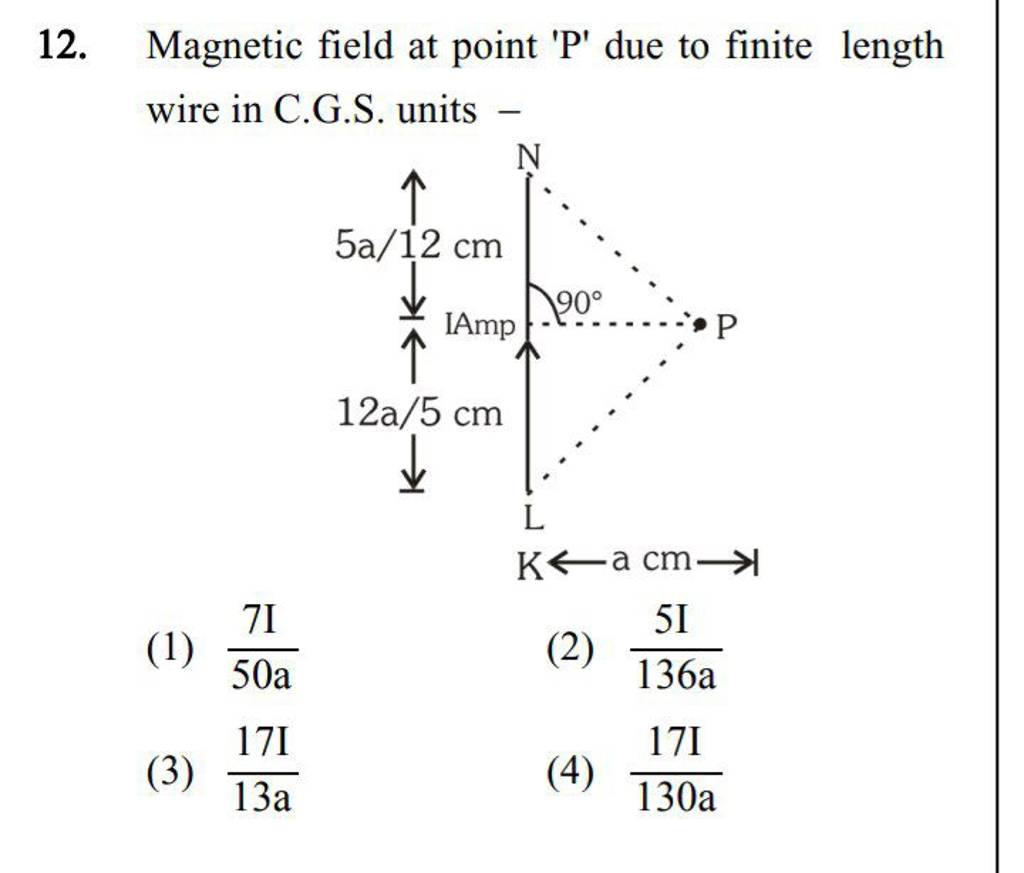 field at point P due to finite length wire in C.G.S. units