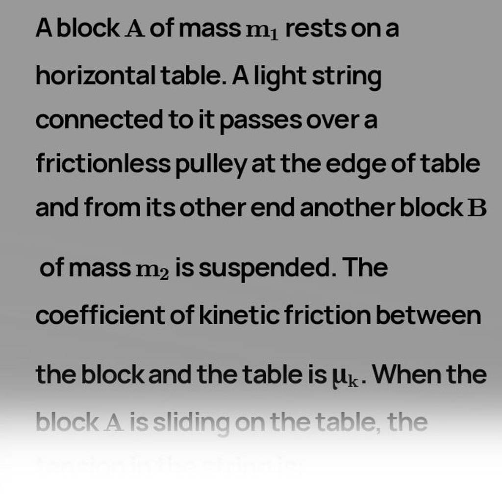 A Block A Of Mass M1 Rests On A Horizontal Table. A Light String Connect..