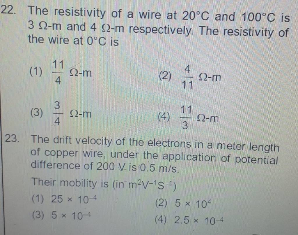 the-drift-velocity-of-the-electrons-in-a-meter-length-of-copper-wire-und