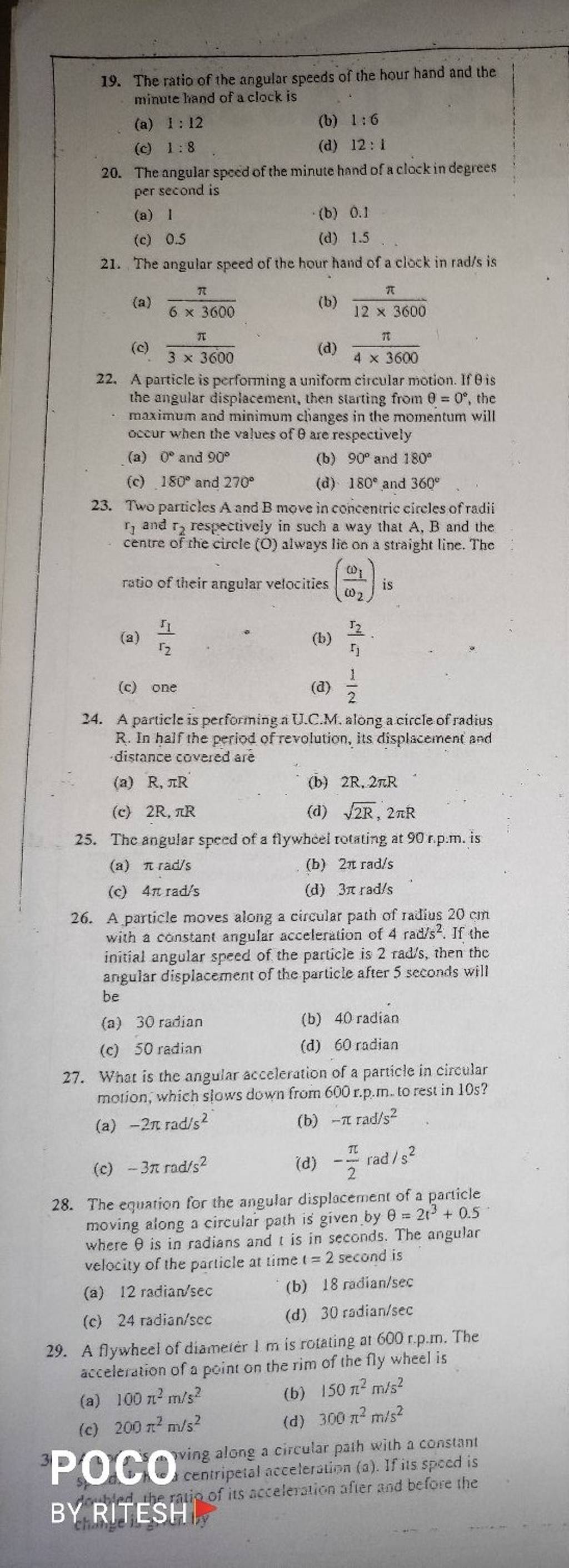 The angular speed of the minute hand of a clock in degrees per second is..