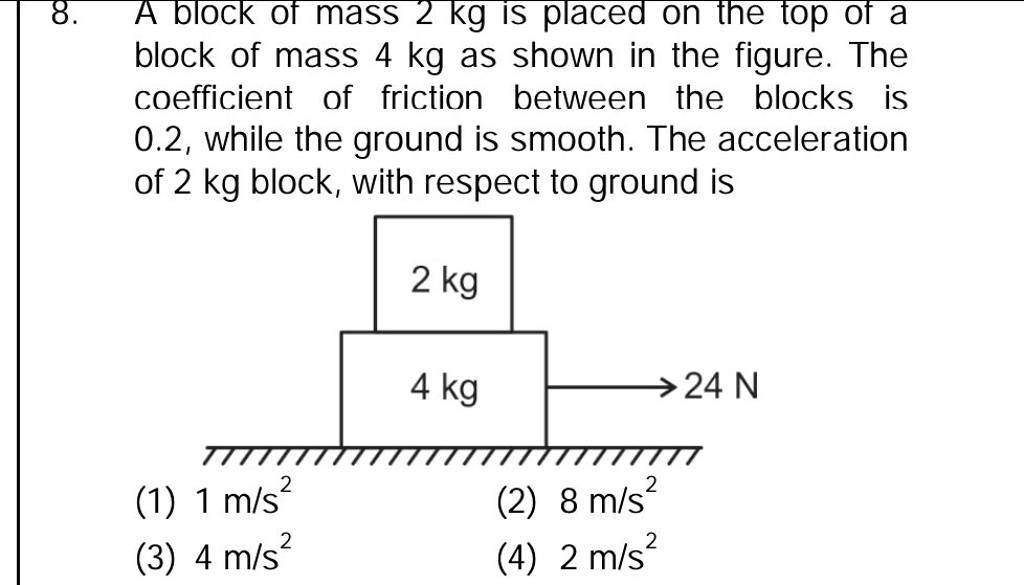 8 A Block Of Mass 2mathrm Kg Is Placed On The Top Of A Block Of Mass 4ma