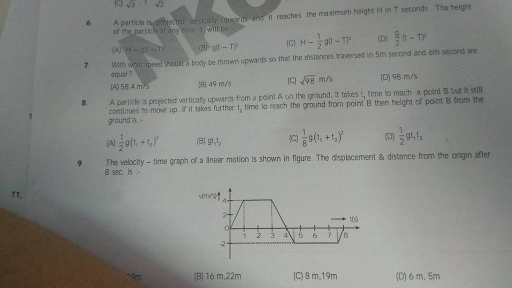 The velocity - time graph of a linear motion is shown in figure. The disp..