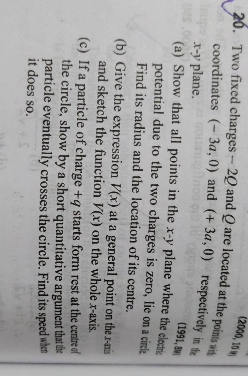20 Two Fixed Charges 2Q And Q Are Located At The Point Coordinates 3a 20-two-fixed-charges-2q-and-q-are-located-at-the-point-coordinates-3a