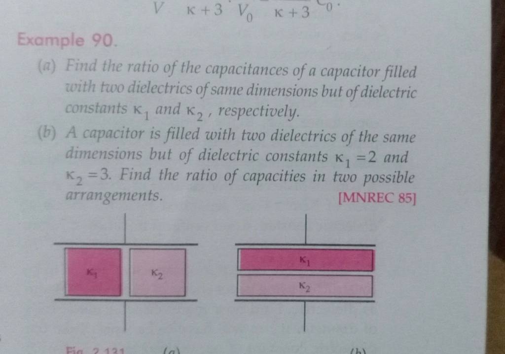 Example 90. (a) Find the ratio of the capacitances of a capacitor filled