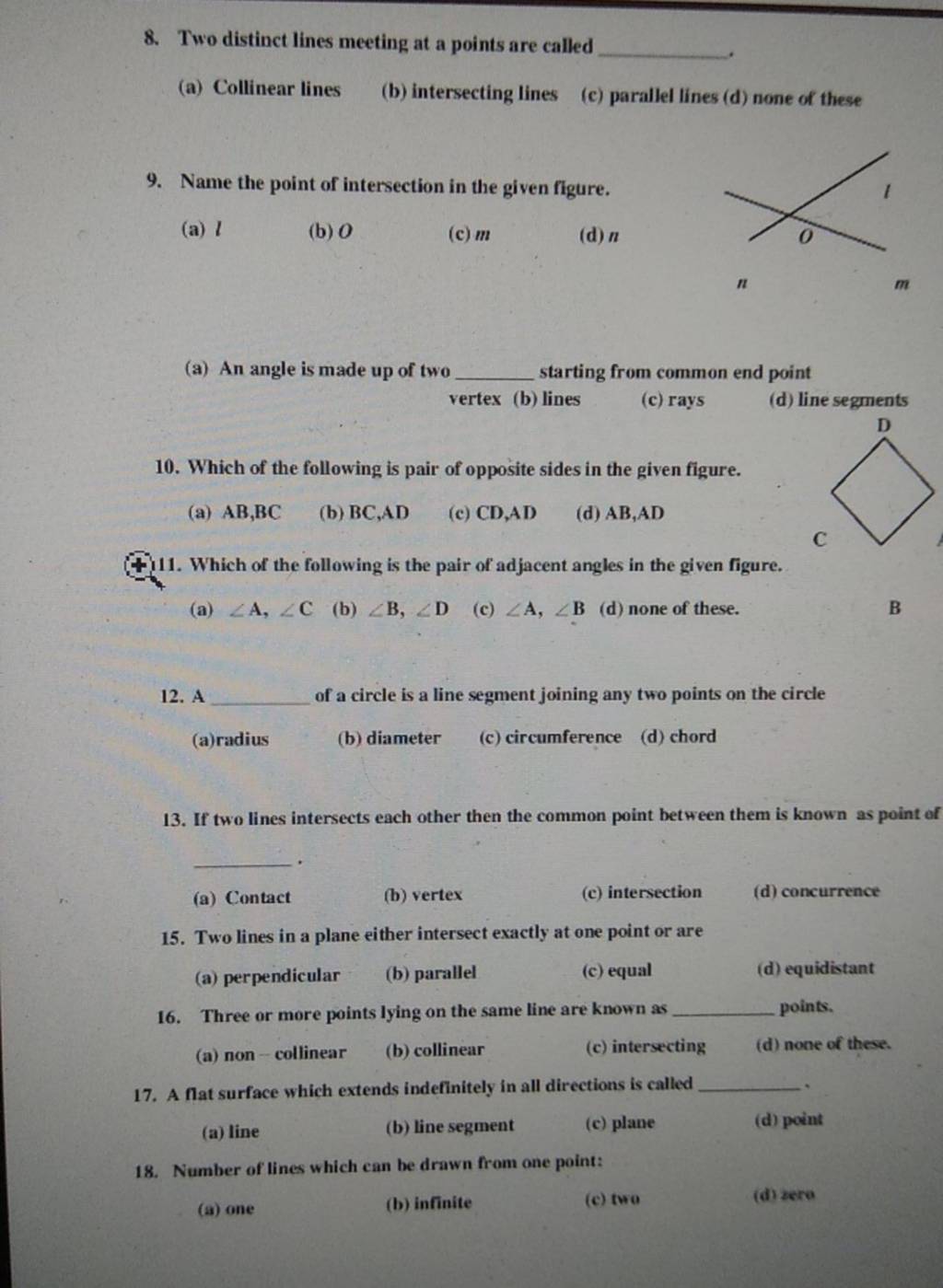 Name The Point Of Intersection In The Given Figure Filo