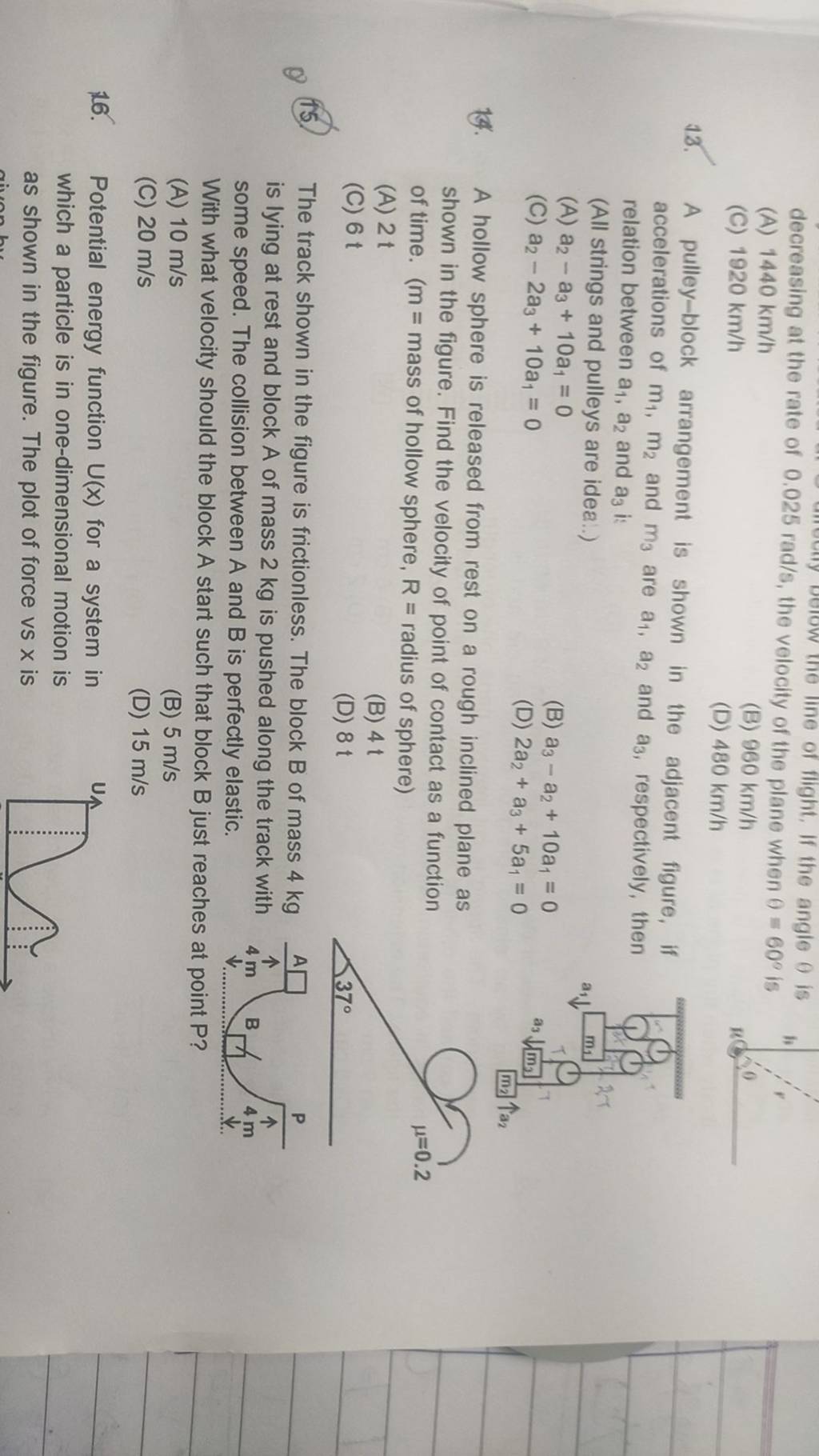 A hollow sphere is released from rest on a rough inclined plane as shown