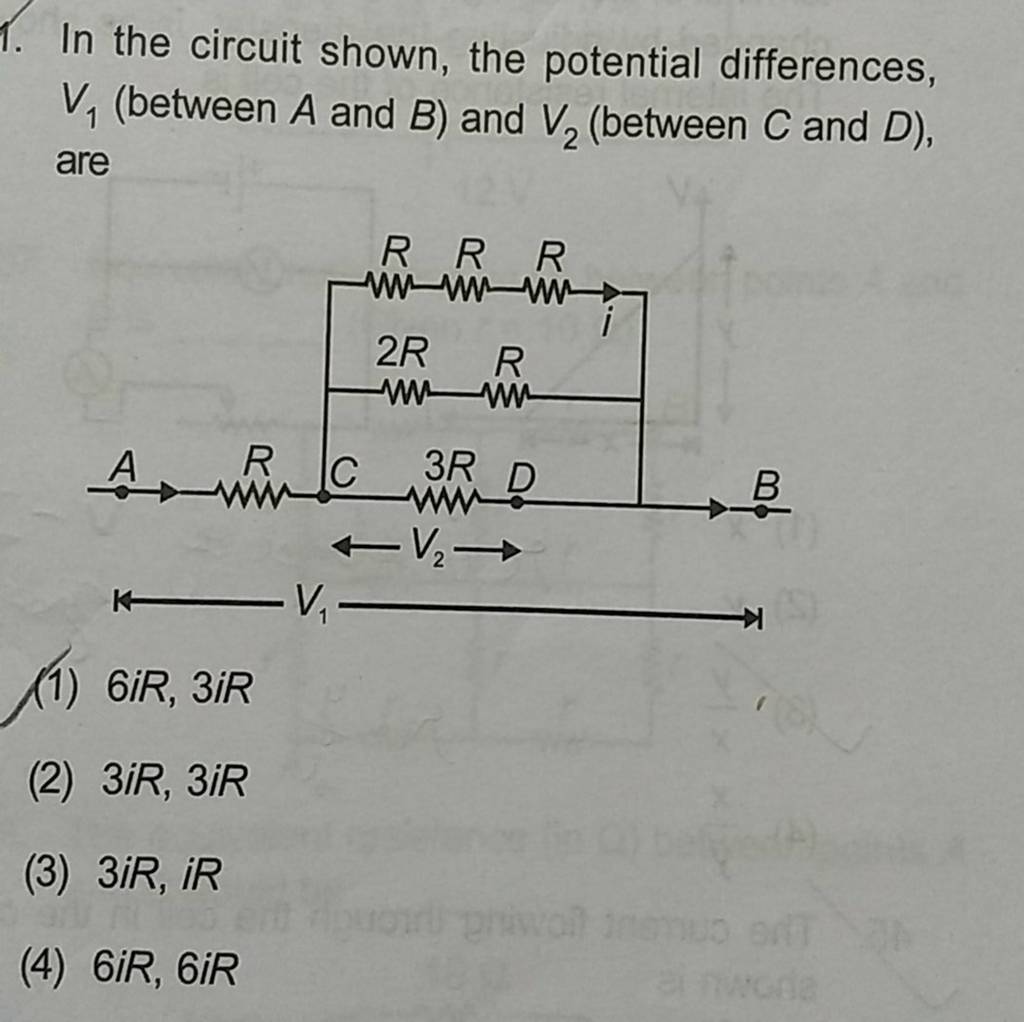 In The Circuit Shown, The Potential Differences, V1 (between A And B ) A..