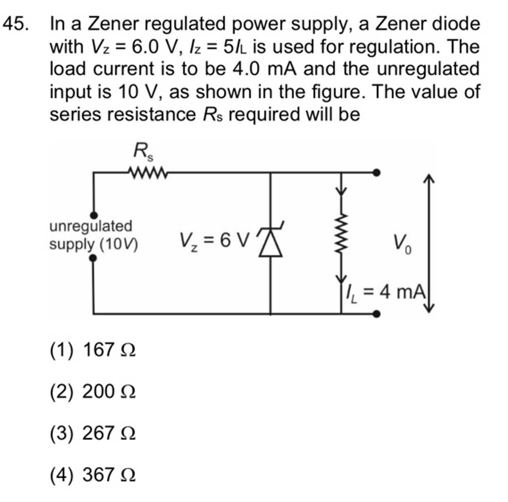 In a Zener regulated power supply, a Zener diode with Vz =6.0mathrm V,Iz
