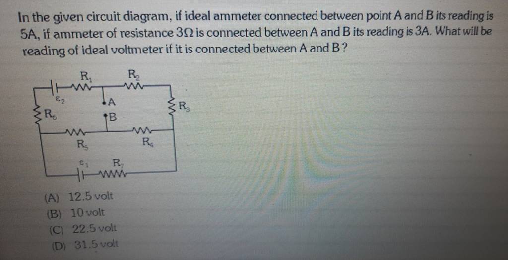 In the given circuit diagram, if ideal ammeter connected between point A