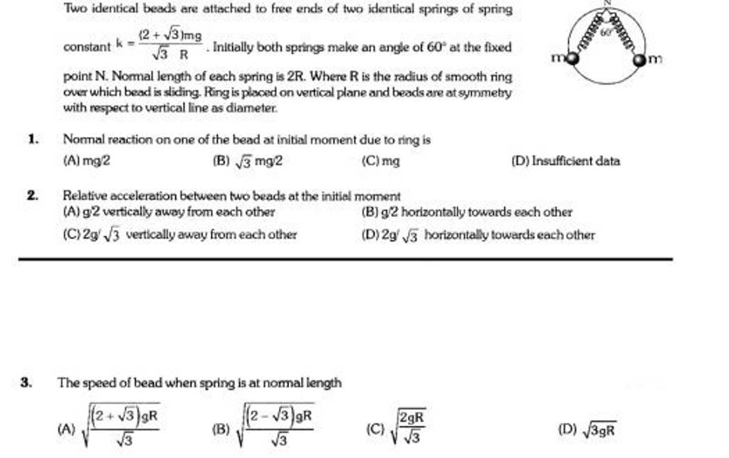 Relative acceleration between two beads at the initiel moment Filo