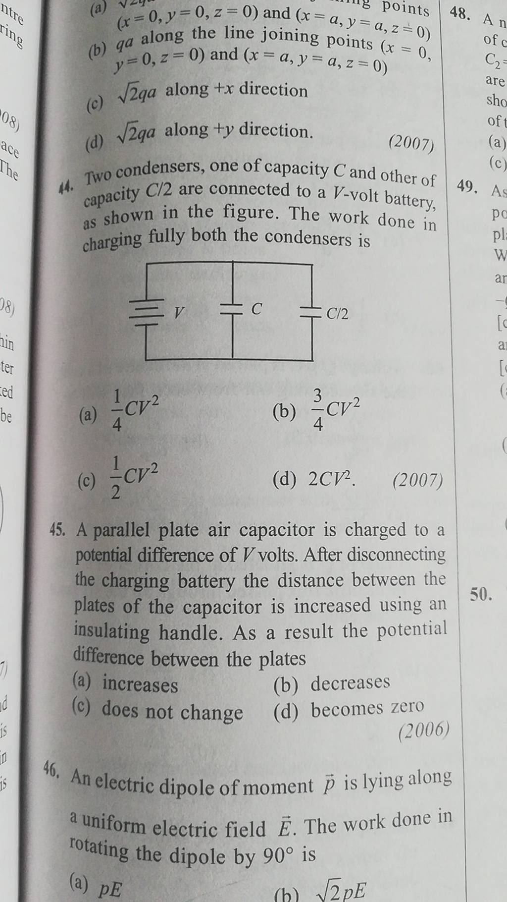 46. An Electric Dipole Of Moment Vecp Is Lying Along A Uniform Electric