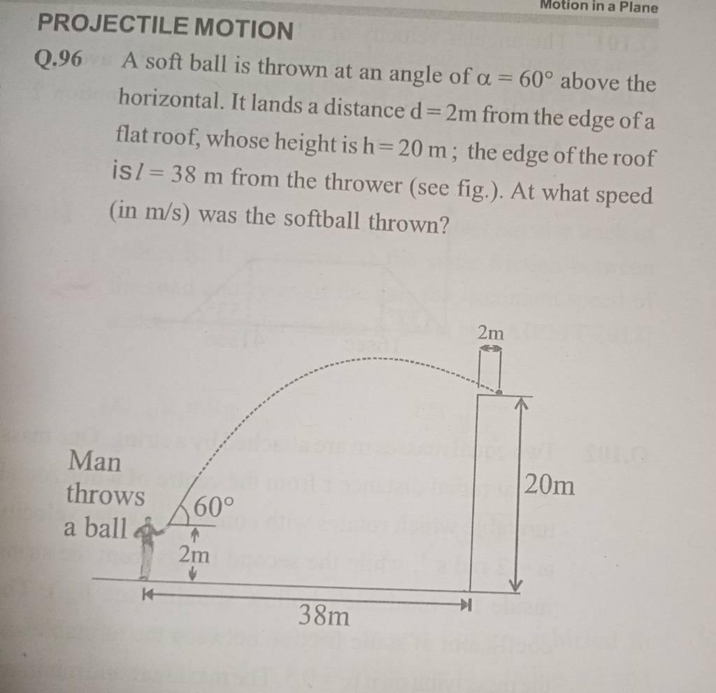 PROJECTILE MOTION Q.96 A soft ball is thrown at an angle of alpha=60circ