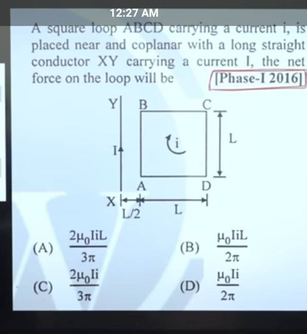 1227 Am A Square Loop Abcd Carrying A Current I Is Placed Near And Copl 9804