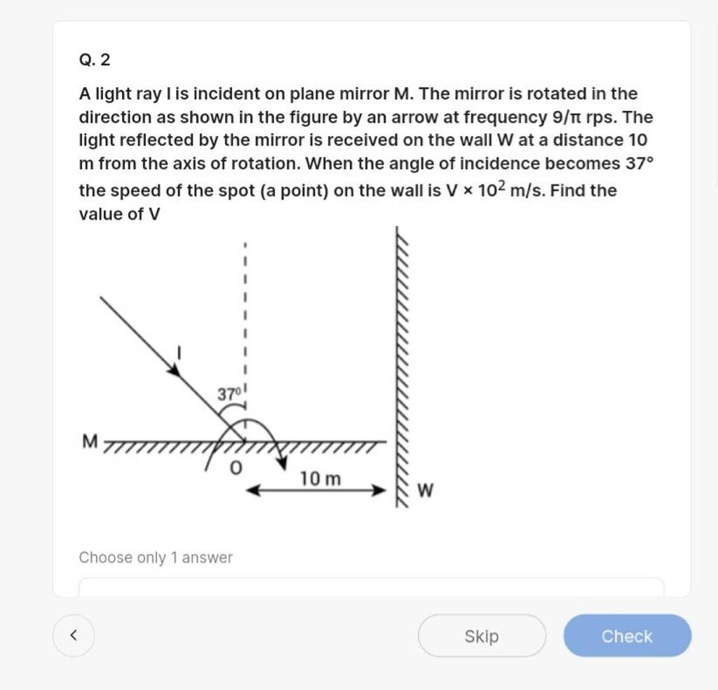 Q. 2 A light ray I is incident on plane mirror M. The mirror is rotated i..