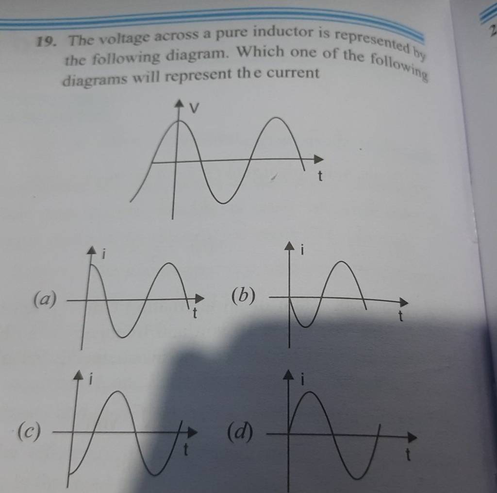 19. The voltage across a pure inductor is represented by the following di..