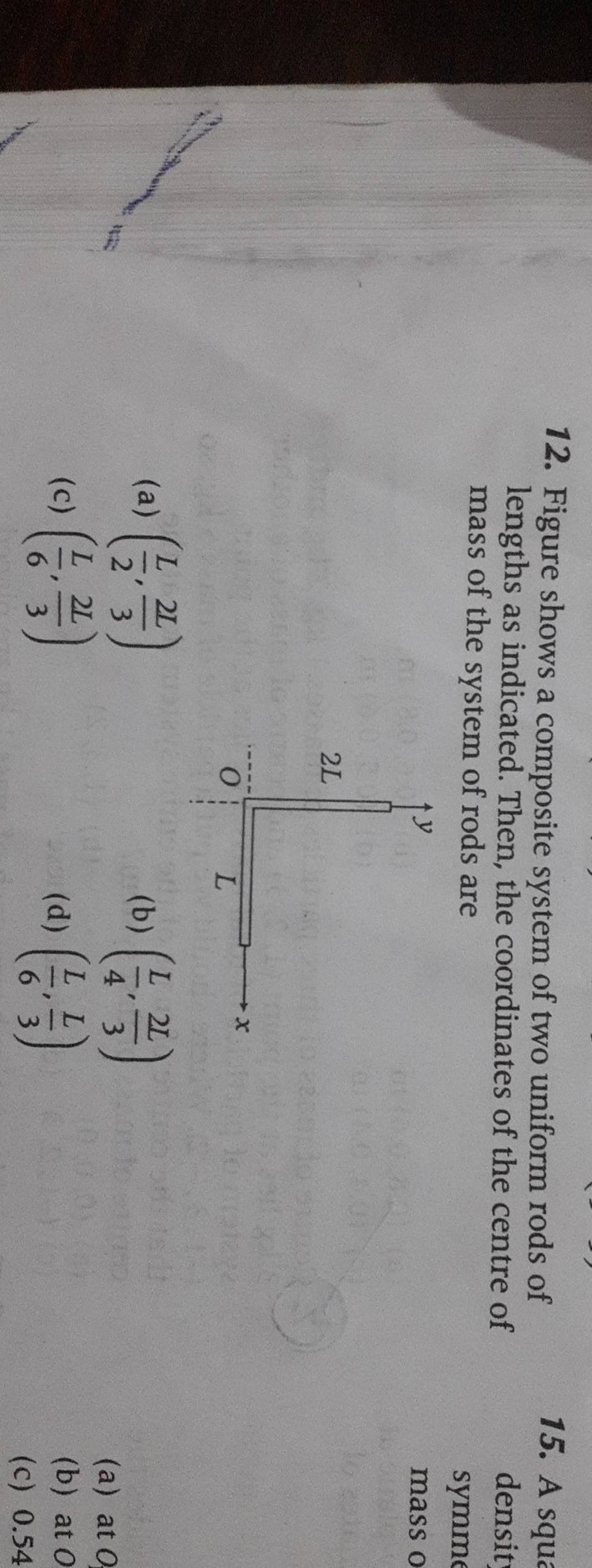 12. Figure shows a composite system of two uniform rods of lengths as ind..