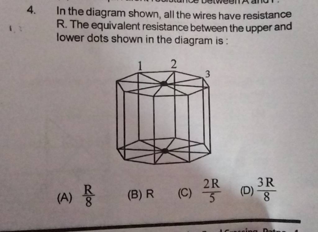 In the diagram shown, all the wires have resistance R. The equivalent res..